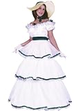 Women's Theatrical Costumes Southern Bell Gown Full White Green Ribbon Trim Includes Hat