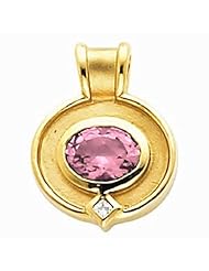 18K Yellow Gold Oval Cut Pink Tourmaline and Diamond Pendant -- LIFETIME WARRANTY