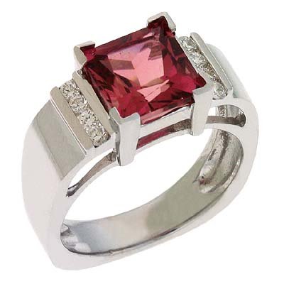 14k White Pink Tourmaline and Diamond Ring - 