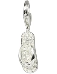 SilberDream Charm flipflop white Zirkonia 925 Sterling Silver Charms Pendant with Lobster Clasp for Charms Bracelet, Necklace or Charms Carrier FC217W