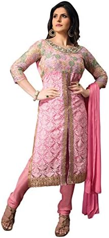 Light Pink Net Partywear Heavy Zari Work Middle Slit Churidar Suit Z3001