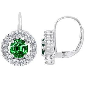Buy CandyGem 925 Sterling Silver Lab Created Round Emerald and White Quartz Hanging Earrings