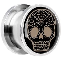 00 Gauge -Steel Sugar Skull Screw Fit Plug