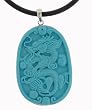 Chinese Dragon - Hand Carved Imitation Turquoise - Sterling Silver - Approx. 33mm x 48mm - on a 16 inch Black Rubber Cord.