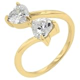 14k Gold Bonded to .925 Sterling Silver Anniversary Ring with 2 Heart Cut Clear CZ in Sizes 5-10 with 2 Total CZ Carat Weight in Gold Tone