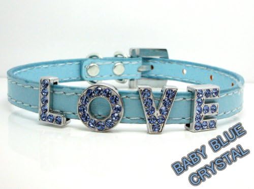 Medium Baby Blue Matte Leather with Swarovski Grade Crystal Collar for Cat/dog with Diamante Buckle ***Customize Your Own Pet Name***