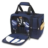 Picnic Time Malibu Insulated Picnic Pack (Navy Blue Bag w/ Lattice Stripe Napkins)