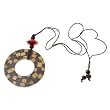 Egyptian Medallion Resin Pendant Necklace with Wood Accents