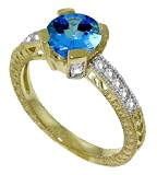 1.5 Carat (ct, cttw, ctw) Round Cut Genuine Blue Topaz & Diamond Accent 14k Gold Engagement Ring