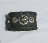 Texas Star Amber Conchos Black Leather Bracelet