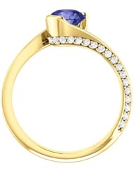 10K Yellow Gold 6.00mm Round Cut Tanzanite and Diamond Ring -- LIFETIME WARRANTY