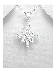 Flower CZ Pendant Necklace In 92.5 Sterling Silver