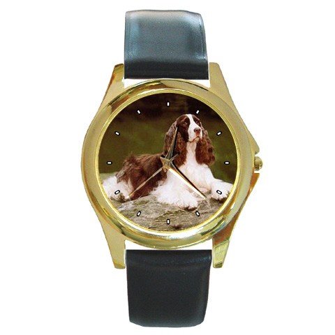 English Springer Spaniel Round Gold Metal Watch