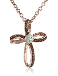 Stainless Steel Cross Shape Pendant Necklace in Gold Ion-Plated with Light Green and Brown Swarovski Crystals Chain