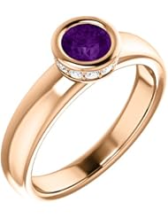 18K Rose Gold 5.00mm Round Cut Amethyst and Diamond Ring -- LIFETIME WARRANTY