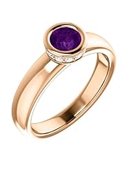 10K Rose Gold 5.00mm Round Cut Chatham Created Alexandrite and Diamond Ring -- LIFETIME WARRANTY