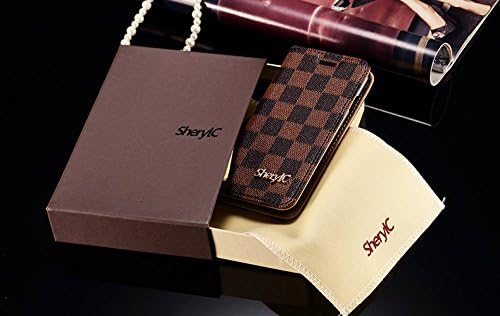 iPhone 6/6S Plus (5.5") Case* SherylC® Luxury PU Leather Wallet Style Case Flip Folio Cover with Strap for iPhone 6/6s Plus (5.5') *US Deliver Guarantee FBA Fulfilled by Amazon* (Brown Plaid)