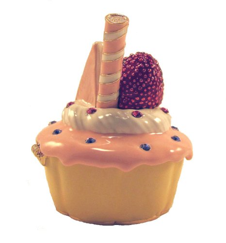 Cupcake Figurine Box Birthday Keepsake Box Swarovski Crystals Trinket, Pill, Jewelry Box