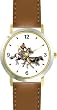Horse and Rider Chasing Calf in Calf Wrestling Horse - WATCHBUDDY&reg; DELUXE TWO-TONE THEME WATCH - Arabic Numbers - Brown Leather Strap-Children's Size-Small ( Boy's Size & Girl's Size )