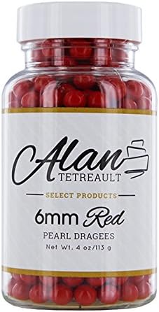 Red Pearl Dragees 6mm, 4 Ounces by Chef Alan Tetreault