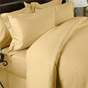 Super Soft and Elegant 4PC Sheet Set with 13" inch Deep Pocket Fitted Sheet 300 Thread Count Cal-King 100% Egyptian Cotton Gold Stripe by Anky Bedding