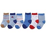 Luvable Friends 6-Pack Computer Cushion Baby Socks, Blue, 9-18 Months