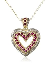 Goldtone Finish Silver Gemstone and Diamond Accent Open Heart Pendant Necklace, 18"
