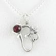 Om (Aum) Symbol Pendant in Sterling Silver with Garnet Gemstone Bead on a 20" Ball Chain, #8806