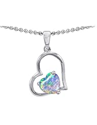 Original Star K (tm) 7mm Heart Shape Created Opal Pendant in 925 Sterling Silver