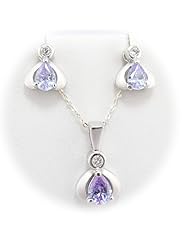 Sterling Silver Alexandrite Teardrop Pear CZ Pendant Earrings Flat Cable Chain 18 inch