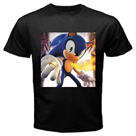 Black T-Shirt of Sonic a Hedgehog Portrait (Shadow a Hedgehog, Sega, Adventure, Shuffle, Blast, Triple Trouble, Drift, Unleashed, High Speed, Riders, Rivals, Rush, PS2, PS3, Dreamcast, XBox 360, Wii, PSP)