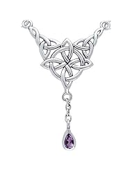 Sterling Silver Amethyst Celtic Luck Knot Pendant on 18 Inch Link Chain Necklace