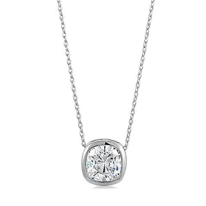 Sterling Silver Pendant 2ct Bezel-Set Cushion Cubic Zirc