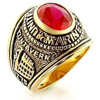 MENS MILITARY RINGS - Gold Plated Oval Red CZ Marine Ring
