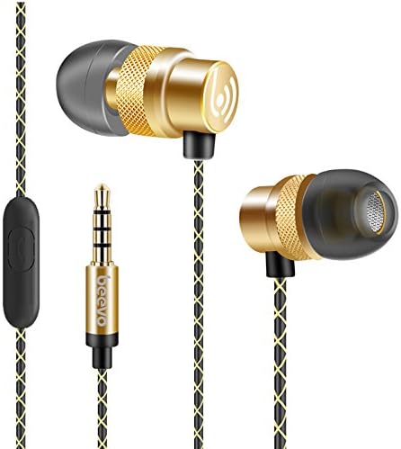 iSens IS2 Metal In-ear Wired Earphones Stereo Heavy Bass Headphones with Microphone (No Volume Control) for Mp3 Players, Android/iOS Smartphones, Laptops, Tablets. (Gold)