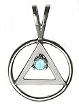 Alcoholics Anonymous AA Symbol Birthstone Pendant, December Blue Zircon Color ,#02-1, 5/8