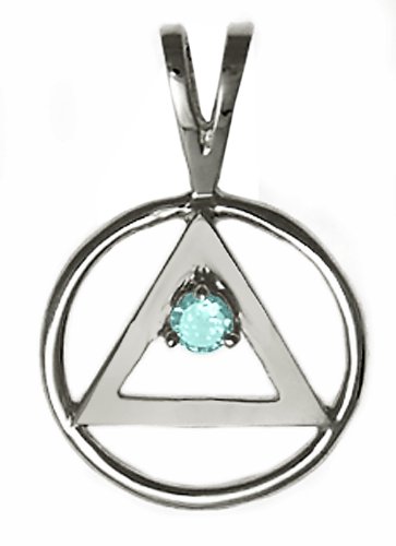 Alcoholics Anonymous AA Symbol Birthstone Pendant, December Blue Zircon Color ,#02-1, 5/8