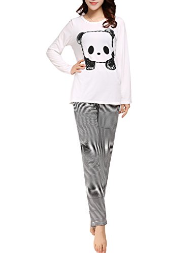 VENTELAN Women's Cute Panda Striped Long Sleeve Sleepwear Pjs Pajama Set Nighty