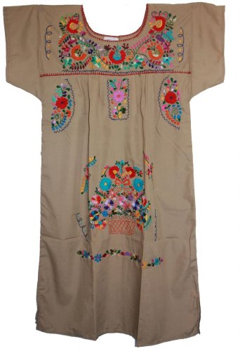 Chamaco Womens Embroidered Mexican Peasant Hippie Dress