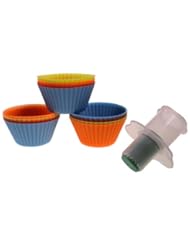 Kitchen: 12pc multi-coloured silicon cupcake cases with muffin corer plunger by Kurtzy TM - Kurtzy