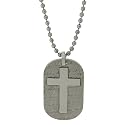 Men's Stainless Steel Dog Tag Pendant w/ Cross & Prayer On Chain, 22"