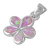 Sterling Silver Pink Lab Opal Plumeria Pendant