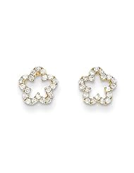 MadiK® 14k Yellow Gold Polished Post CZ Flower Post Stud Earrings