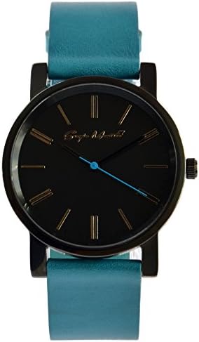 Sergio Montell Men's Turquoise Leather Strap Watch - Black Tone Simple and Minimalist Unisex Watch, Mens and Womens Leather Watch