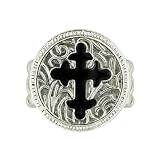 Black Enamel Cross Silver Tone Ring