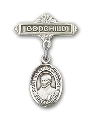 Sterling Silver Baby Badge with St. Ignatius Charm and Godchild Badge Pin