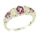 High Quality Solid Sterling Silver Natural Pink Tourmaline & Opal English Victorian Ring - Size 8 - Finger Sizes 5 to 12 Available