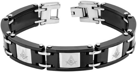 Black Ceramic &amp; Stainless Masonic Symbol Laser Engraved Bracelet
