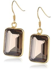 Cushion Shaped Smokey Quartz Bezel Drop Earrings with Gold Plated Sterling Silver Earwire