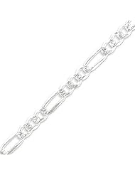 Sterling Silver 7.25mm Pave Flat Figaro Chain - 20 Inch